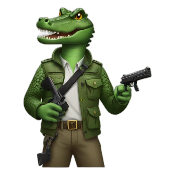 crocodile with black gun in hand sticker
