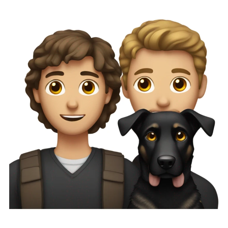 Brown hair man with brown eyes holding black German shepherd dog sticker