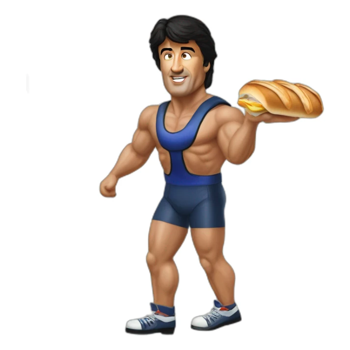 Sylvester Stallone Rambo mankini roller blades eating a baguette sticker