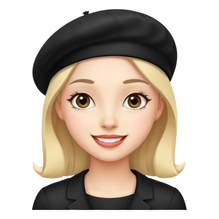 girl with a black beret, happy face sticker