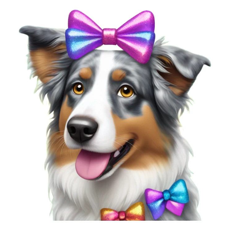 Lisa frank glitter Australian shepherd with bows on head sticker