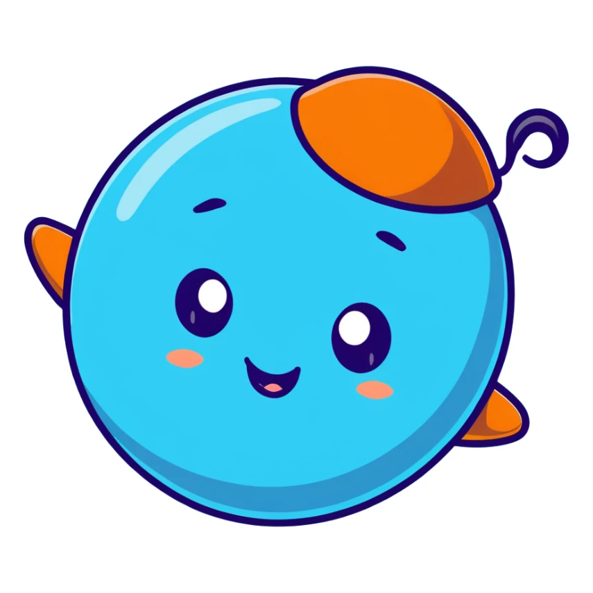 Neptune planet with azure blue surface and a happy face with big eyes sticker
