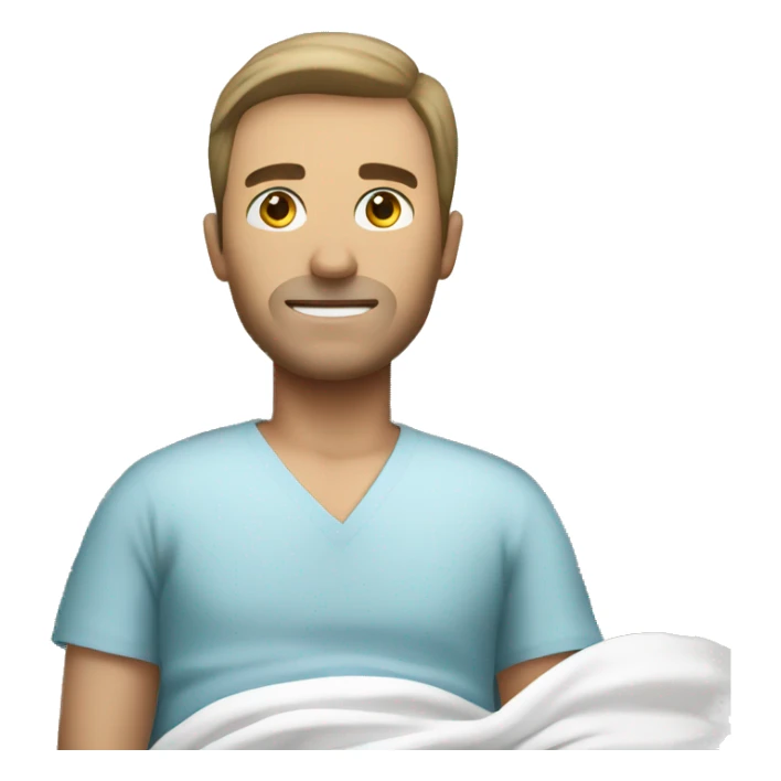 white male patient in hospital bed facing left sticker