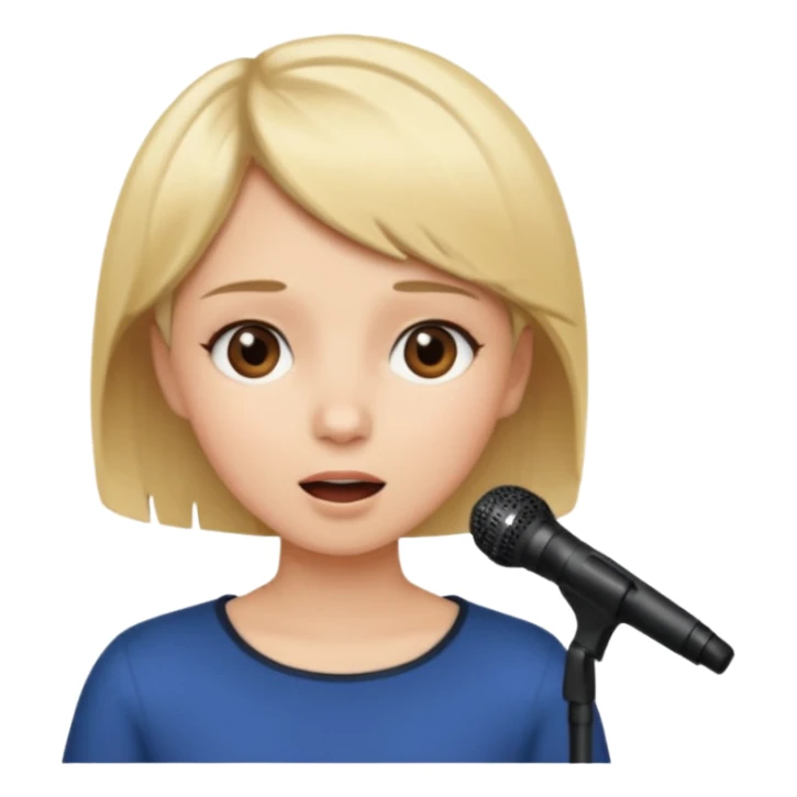 Crea una chica cantando con pelo rubio corto con ojos cafes  sticker