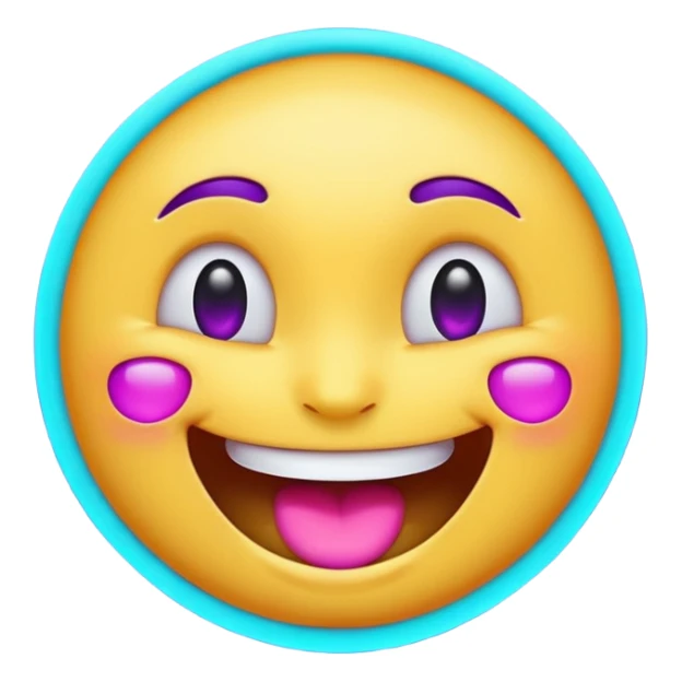 glowing emoji face laughing, purple and cyan neon light, dark background sticker