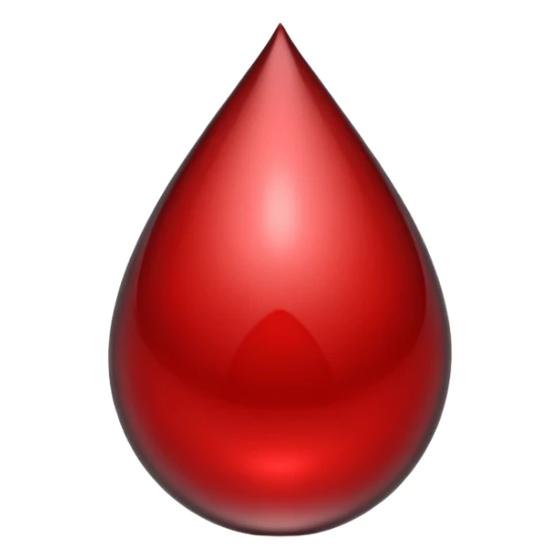single blood drop emoji sculpted from dark liquid metal, glossy surface, dramatic reflections, futuristic minimal 3D style, isolated on white sticker