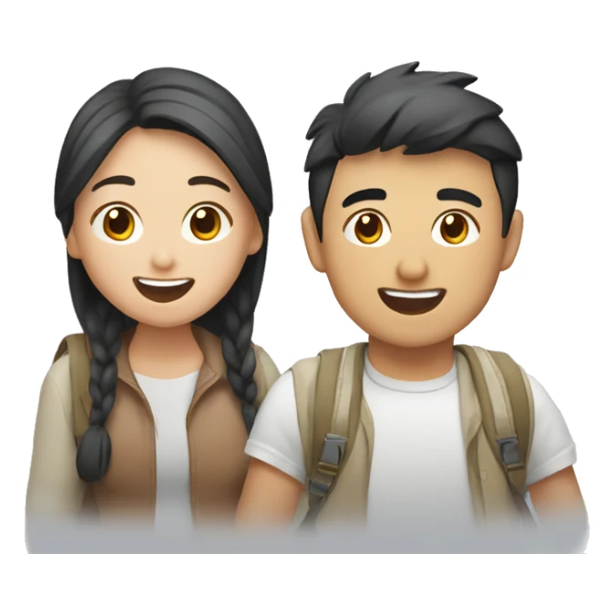 Cute young  Asian couple excitedly traveling  sticker