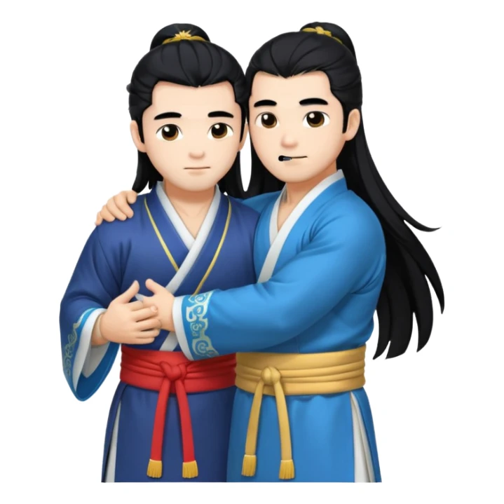 two muscled guys hugging in hanfu clothes, long hair sticker