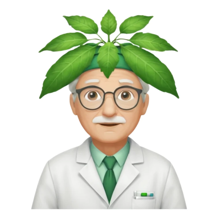 an scientist man wearing a large leaf headgear bye  sticker