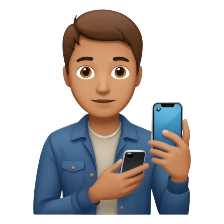 man casual clothes holding one phone sticker