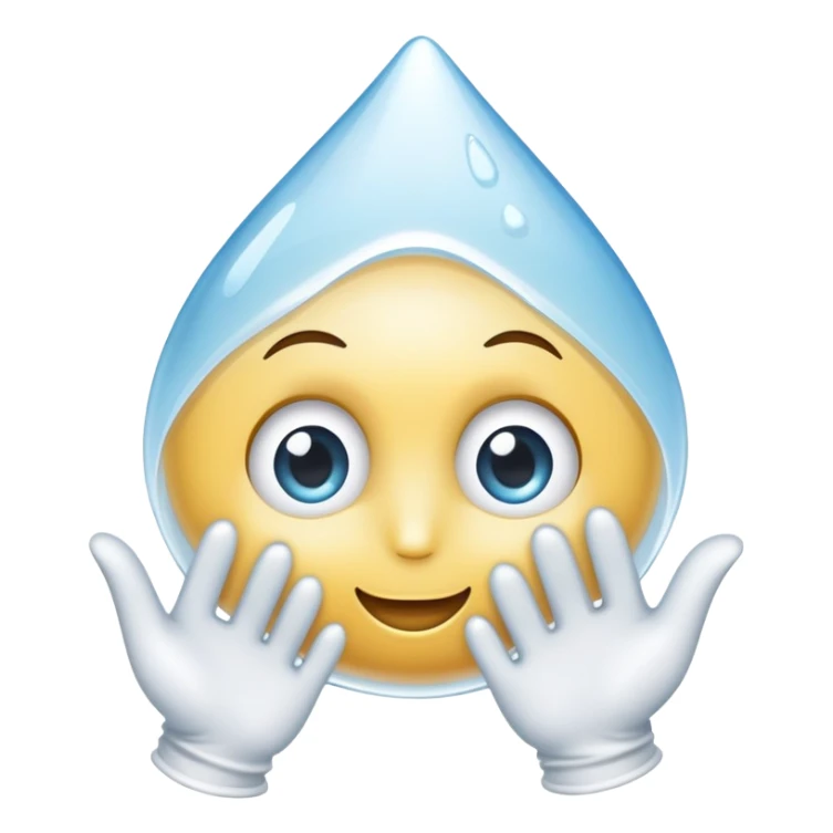 A water droplet holding a white glove and having eyes and a mouth. sticker