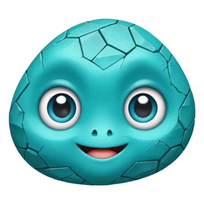 One small turquoise rock creature, rounded but still clearly a rock with cracks and facets, subtle shine, big expressive eyes and a shy smile, sticker