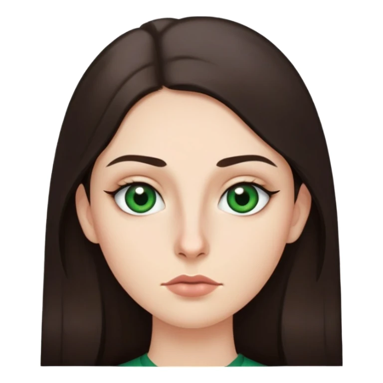 Me with long dark brown hair green eyes and thin top lip and big bottom lip and a mole on my left side of my chin very thin eyebrows with a scar on the right eyebrow sticker