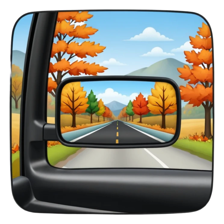 Fall scenery in the rearview mirror of a truck sticker