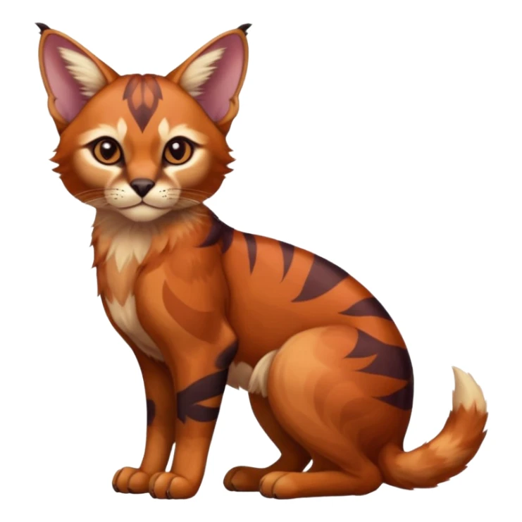 Patterned marked elegant fluffy furry cute beautiful cool edgy Caracal-Sphynx-Red-Panda-fusion-hybrid-animal-creature, full body sticker