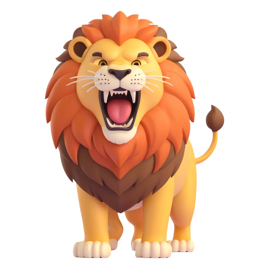 a big, fierce male lion, roaring, 3D style sticker