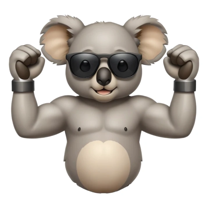 anthropomorphised koala in casual clothing, wearing dark sunglasses, flexing muscles sticker
