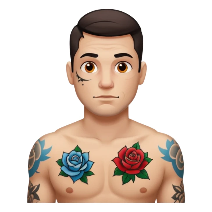 tattoo man, white skintone,tattoos on face, more visible, bulky man with tattos on his chest. sticker