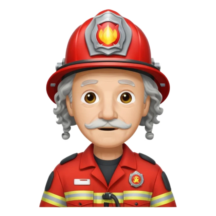 Firefighter old man curly long hair with red uniform sticker