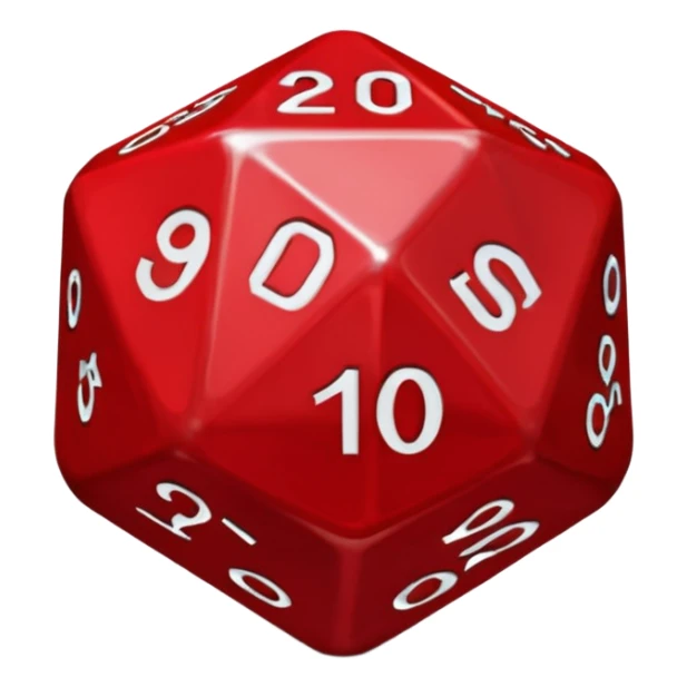 Make an emoji of a red d20 die with silver lining and numbers. It should look like the one from stranger things sticker