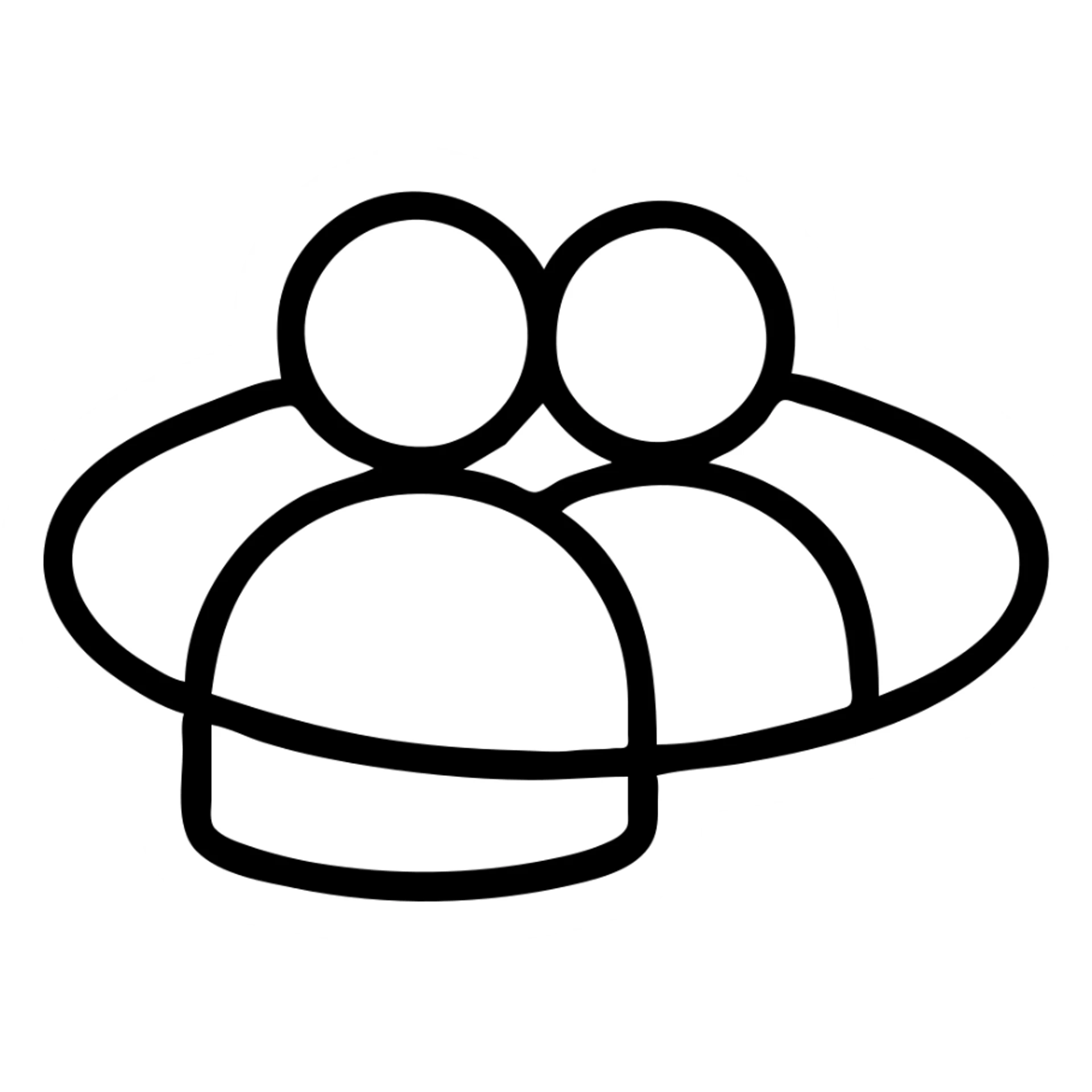 minimalist icon of two people side by side with a subtle energy ring around them, black lines on white background, flat design sticker