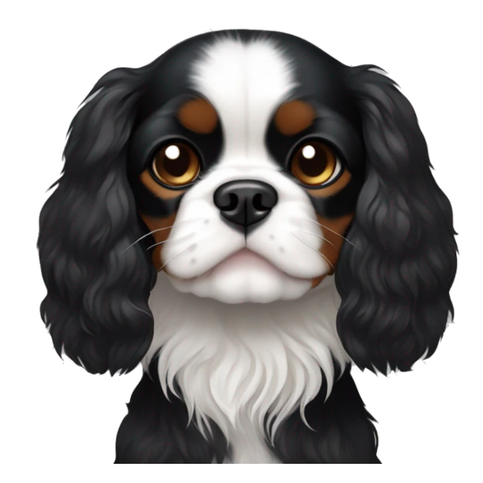 Small completely black Cavalier King Charles spaniel with black fur on his whole face and white fur on chest sticker