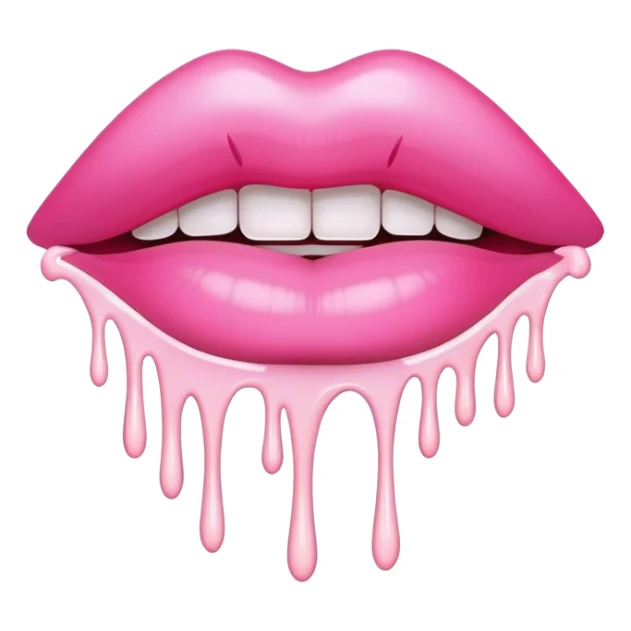 Floating pink glossy lip with white dripping off sticker