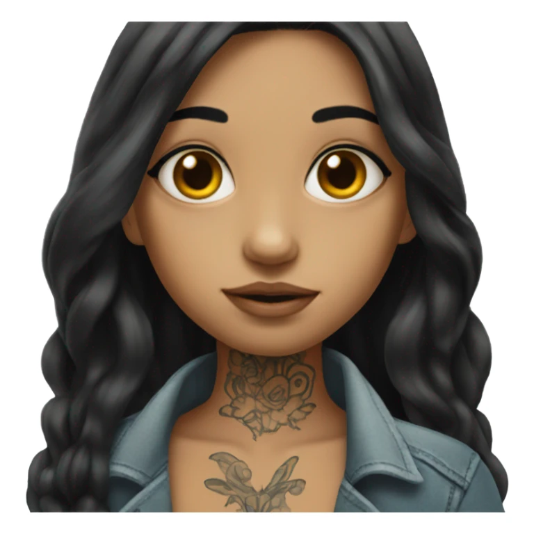 Long black hair girl with tattoos  sticker