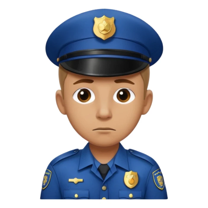 A sad police officer with one ear sticker