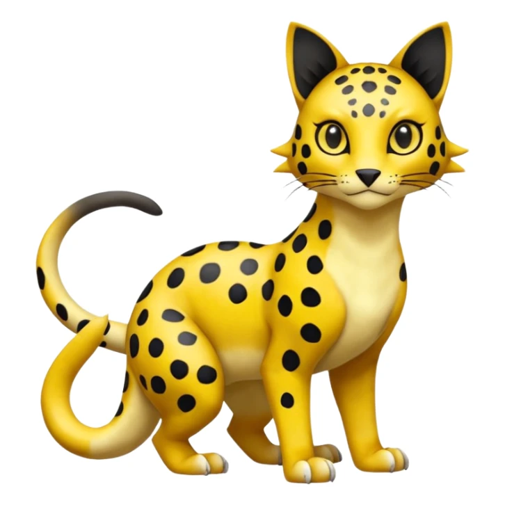 Golden-mustard-beige-yellow-gradients-colored, with black leopard-rosette-spots, scaley Bastet-Liepard-Noibat-Gatomon-Garchomp-Digimon-Fakémon-Pokémon-creature (full body) sticker