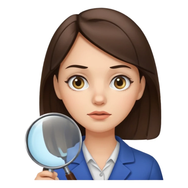 A brunette woman holding a large magnifying glass and squinting at something to intently sticker