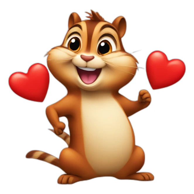 Colorful chipmunk happy smiling goving away a big red heart sticker