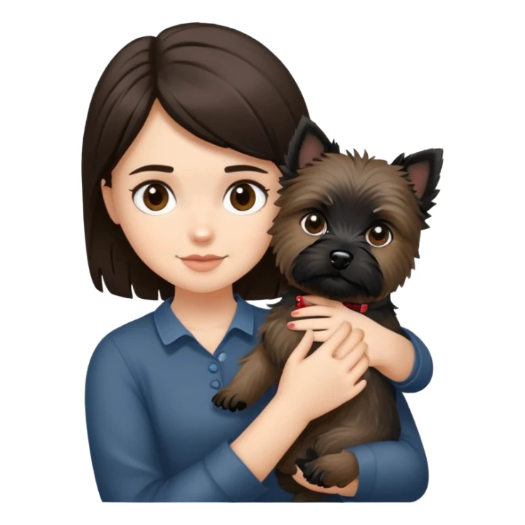 Brunette girl holding black cairn terrier sticker