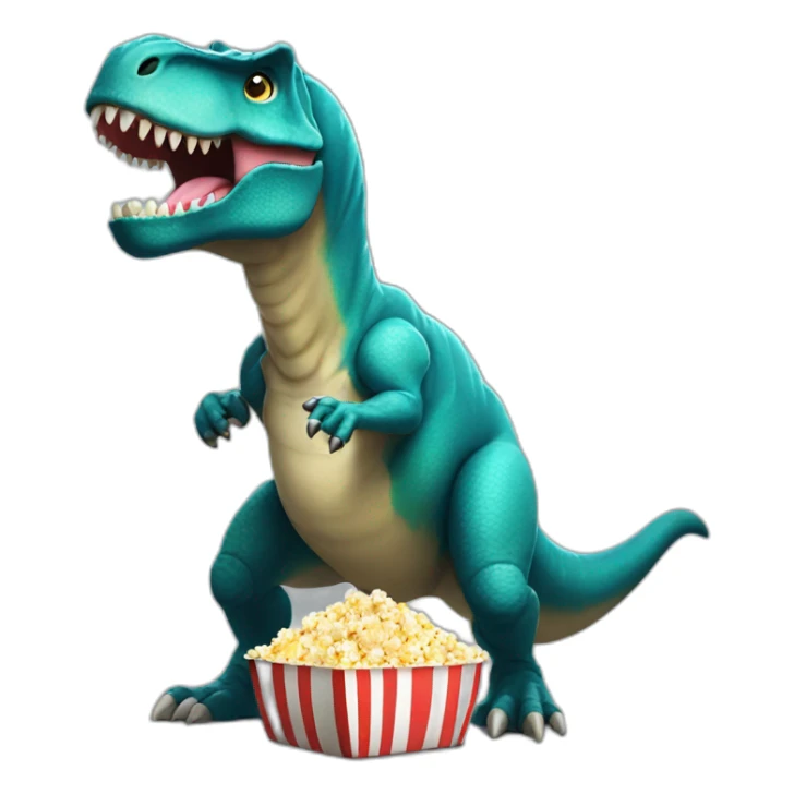 T rex with popcorn in hand sticker