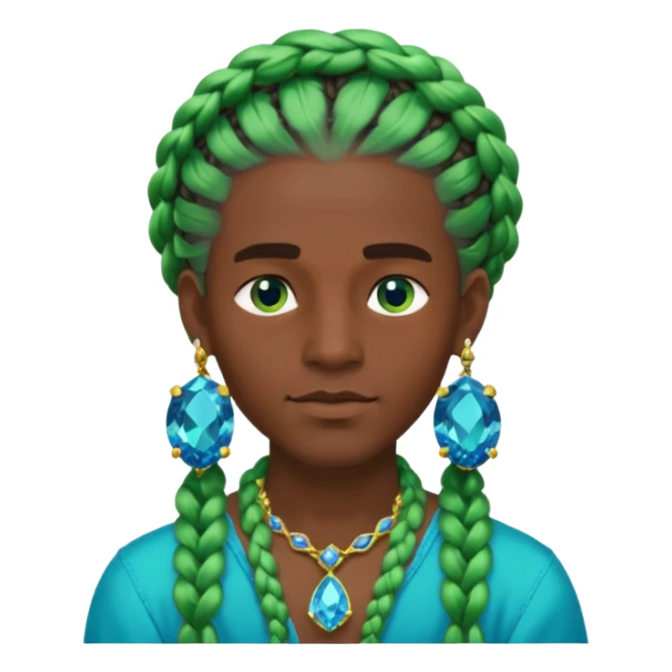 gem lover man with gem accessories excessive amount very big gem earrings green braided hair and blue diamonds  sticker