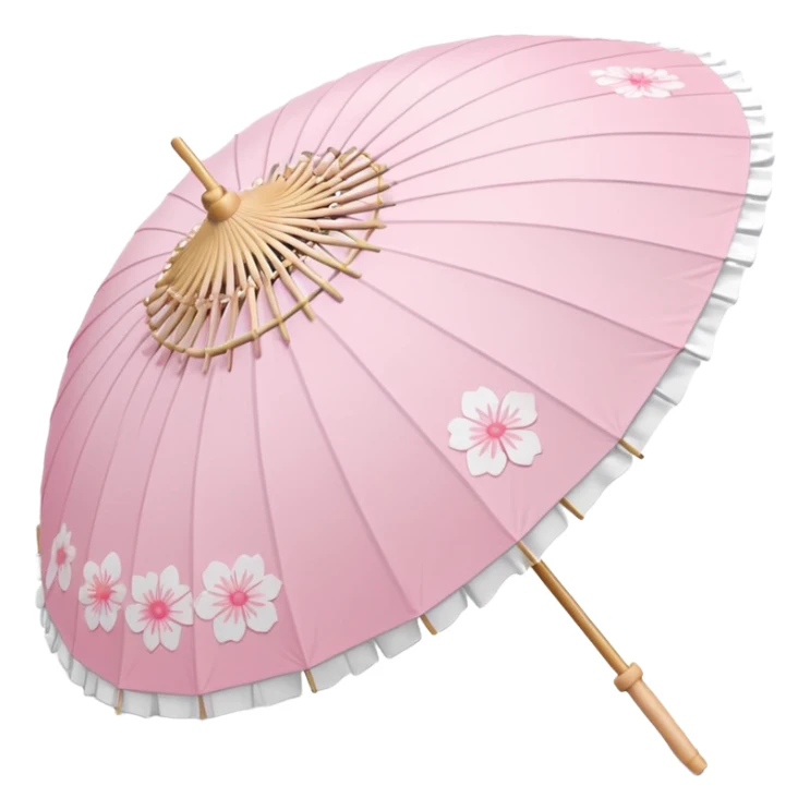 A beautiful pretty cute pastel pink and white wagasa-parasol with sakura patterns and white frills sticker