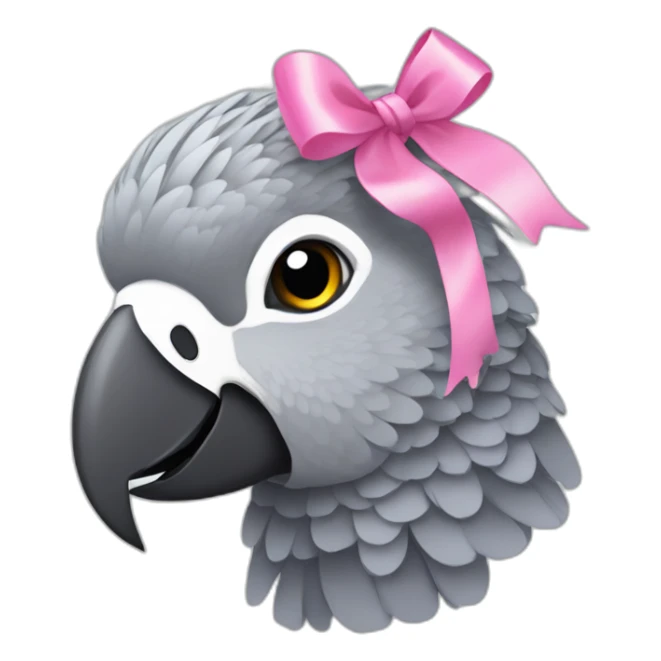 African grey parrot wearing a pink hair ribbon sticker