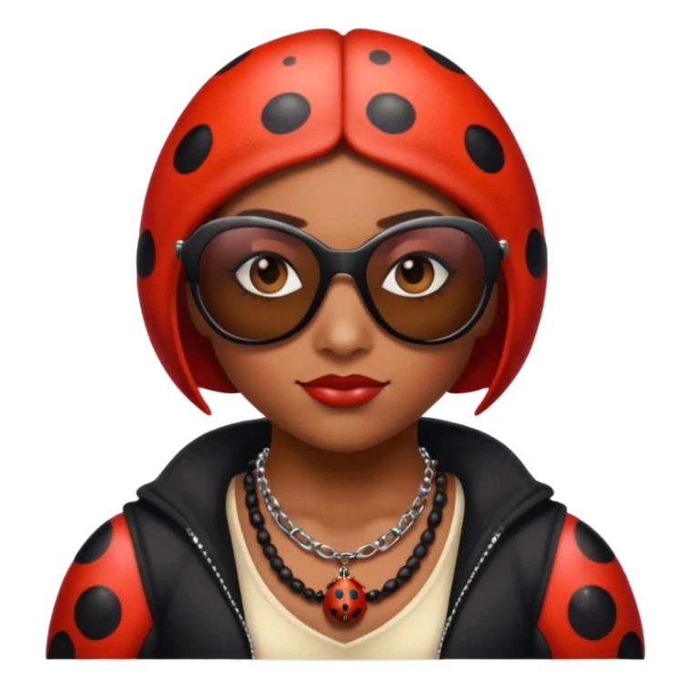 a badass villain ladybug thug with sunglasses and a necklace on sticker