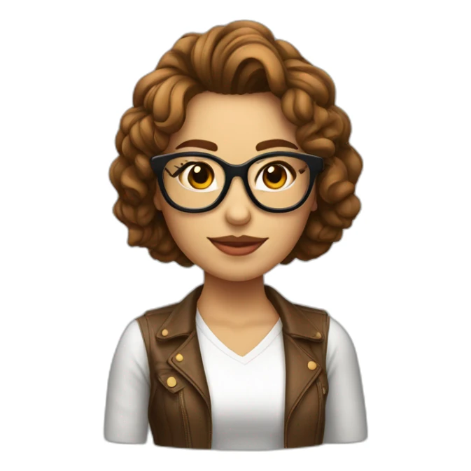 chica blanca con gafas y pelo rizado castaño sticker