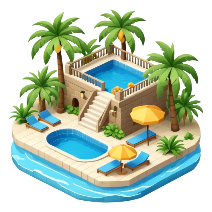 Caribbean resort, isometric 3D, highly detailed and realistic sticker
