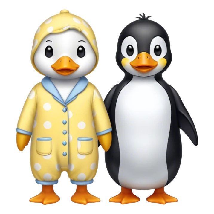 Yellow duck and penguin in pajamas sticker
