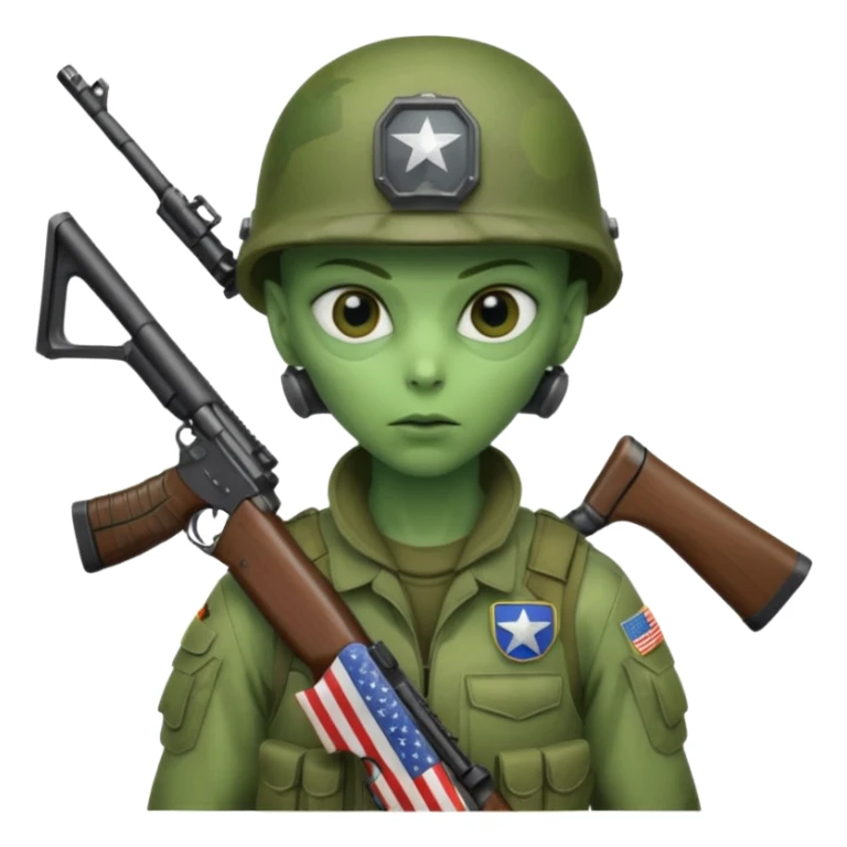 alien, wearing america soldier custome, half body sticker