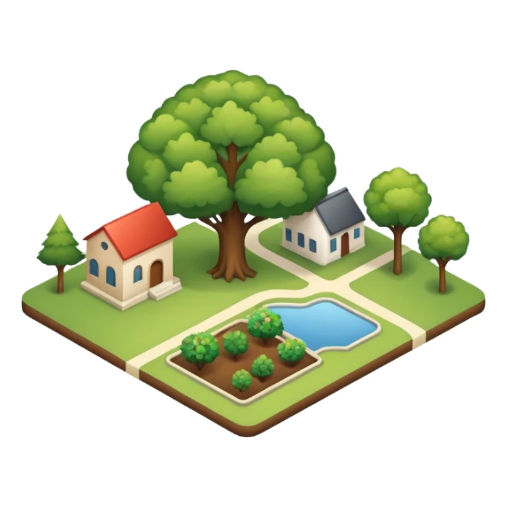 An icon featuring a local map, and regional landmarks, symbolizing local gardening. The design includes a tree, and 1 building, representing the unique geography and culture of a specific area. Transparent background highlights the exploration of local history and environment. sticker