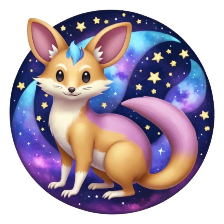 Nebula Celestial Lunar Starry Galactical Stellar Buizel-Minccino-Purrloin-Cresselia-Numbat-Bilby-Quoll-Meowstic-hybrid-fusion-creature (full body) sticker
