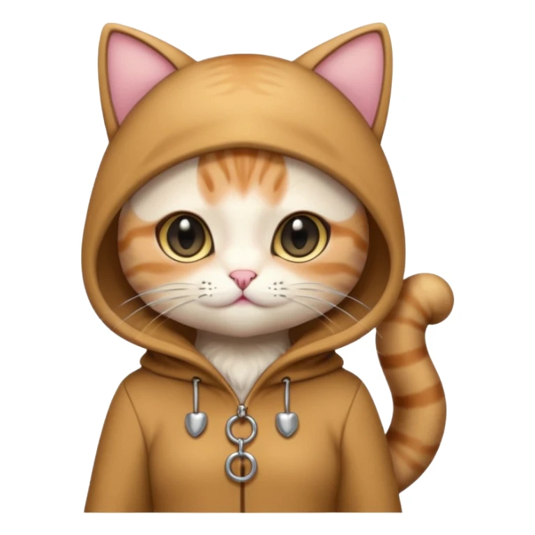 kawaii neko, cute outfit with bell brown cat. suit sticker