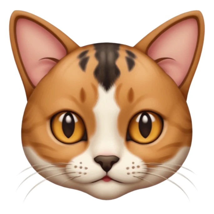 a cat, the left ear is brown, and the right ear is black sticker