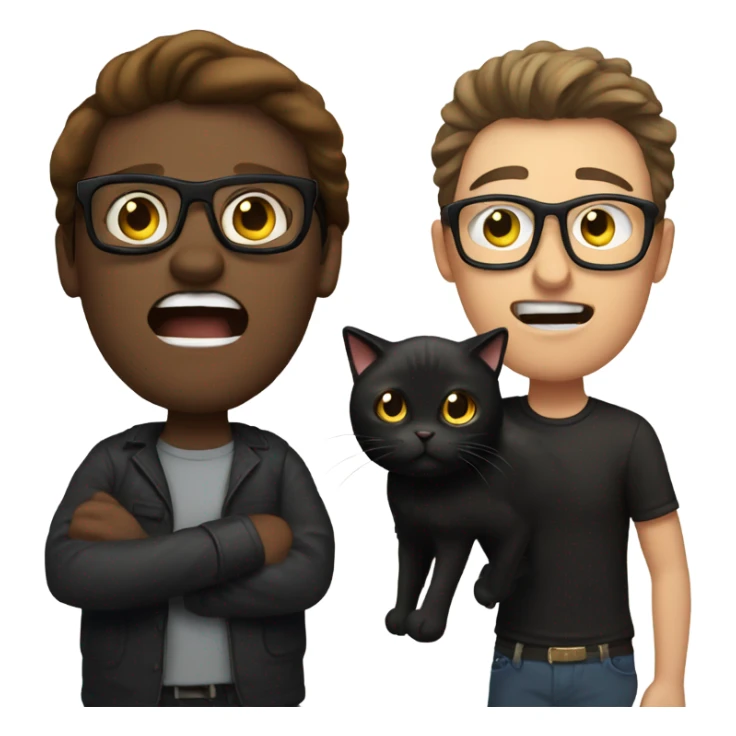 medium length brown haired man with black glasses being attacked by fat black cat sticker