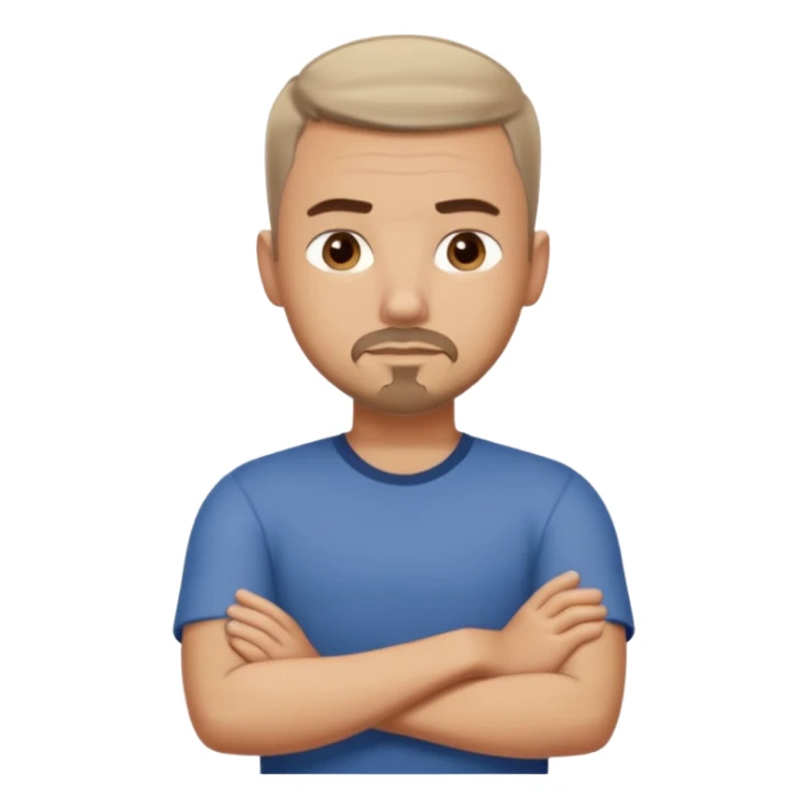 White man with short dark taper fade hair cut and slight goatee and neutral expression with his arms folded sticker