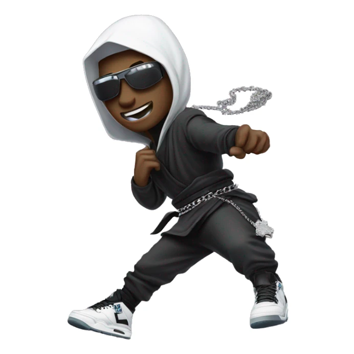 Ninja with diamond chain in his neck and jordan 4’s shoes sticker
