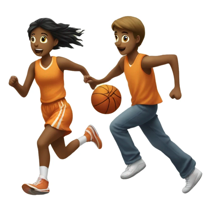 Girl running away from basketball boy sticker